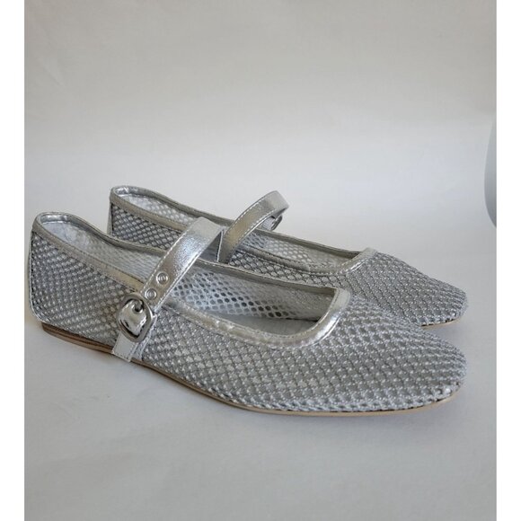 Dolce vita Anthropologie Silver Rodni mesh Mary Jane Ballet Flats size 7.5 Woven - Picture 1 of 8